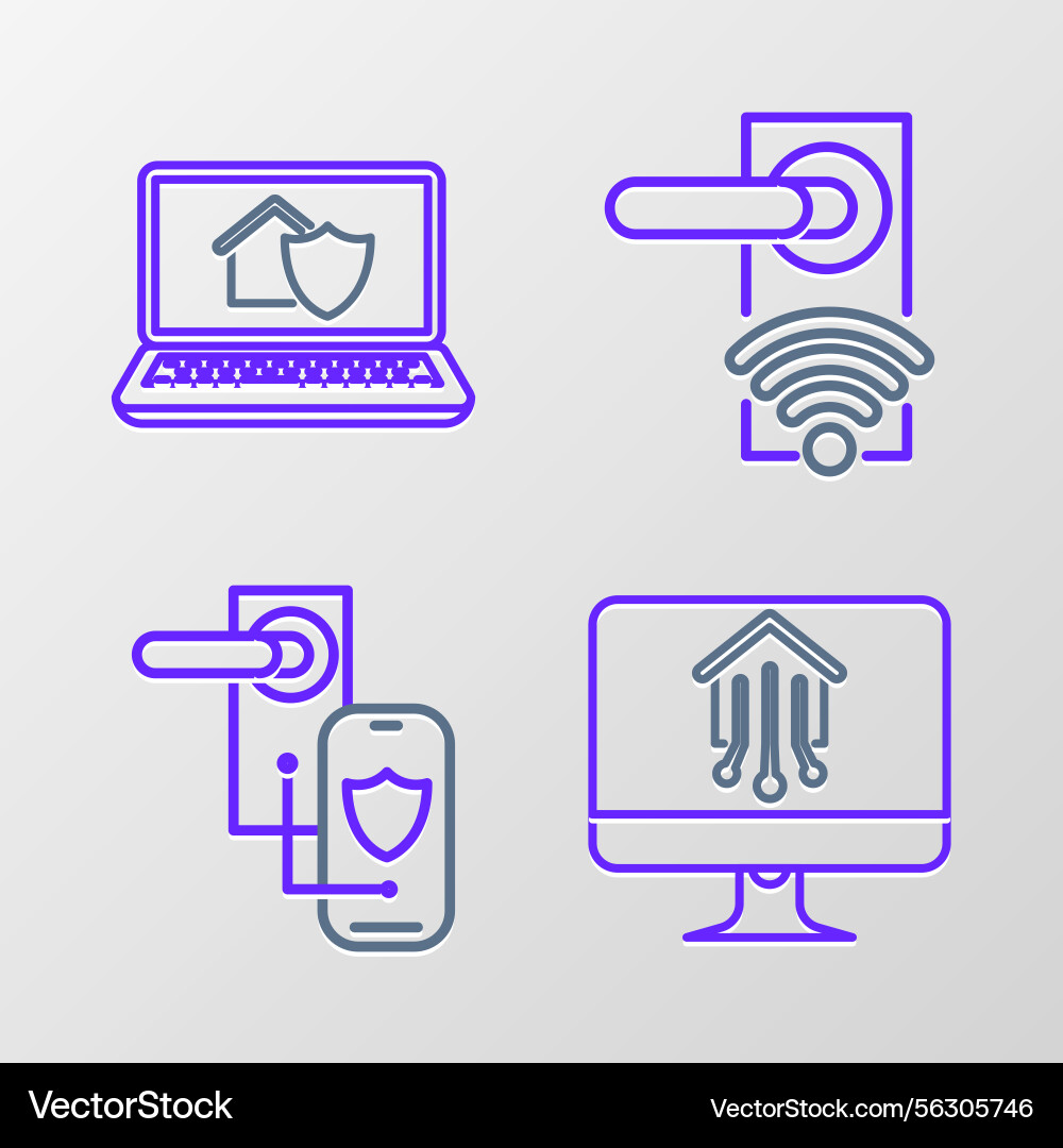 Set line computer monitor with smart home digital Set line computer monitor with smart home digital vector image