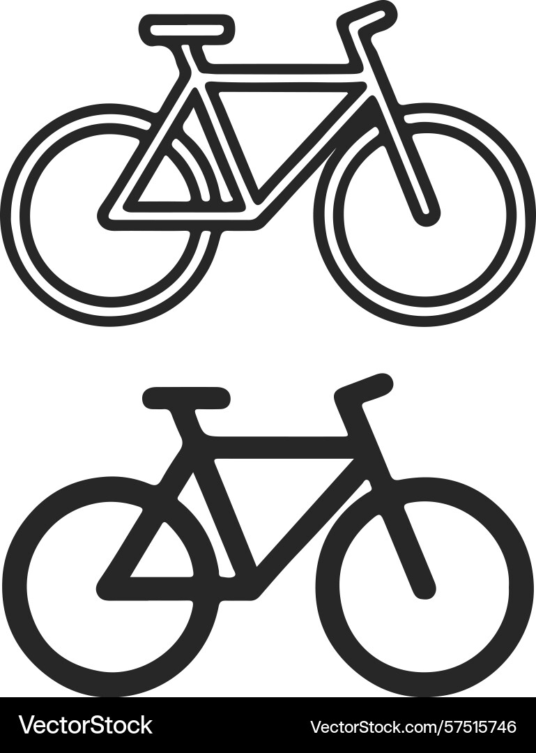 Set of two simple black line bicycle icons isolate vector image