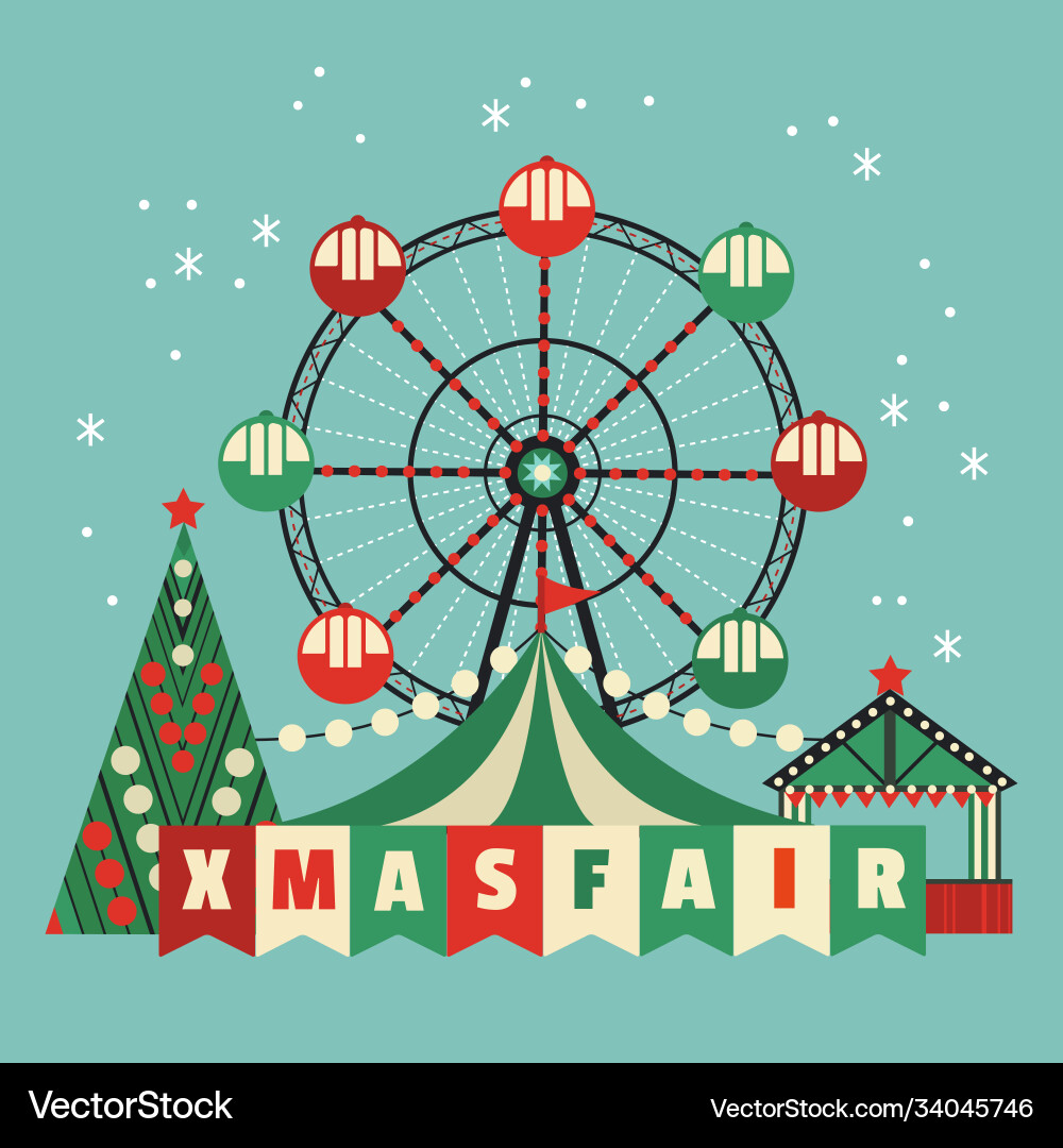 Xmas fest amusement park poster vector image