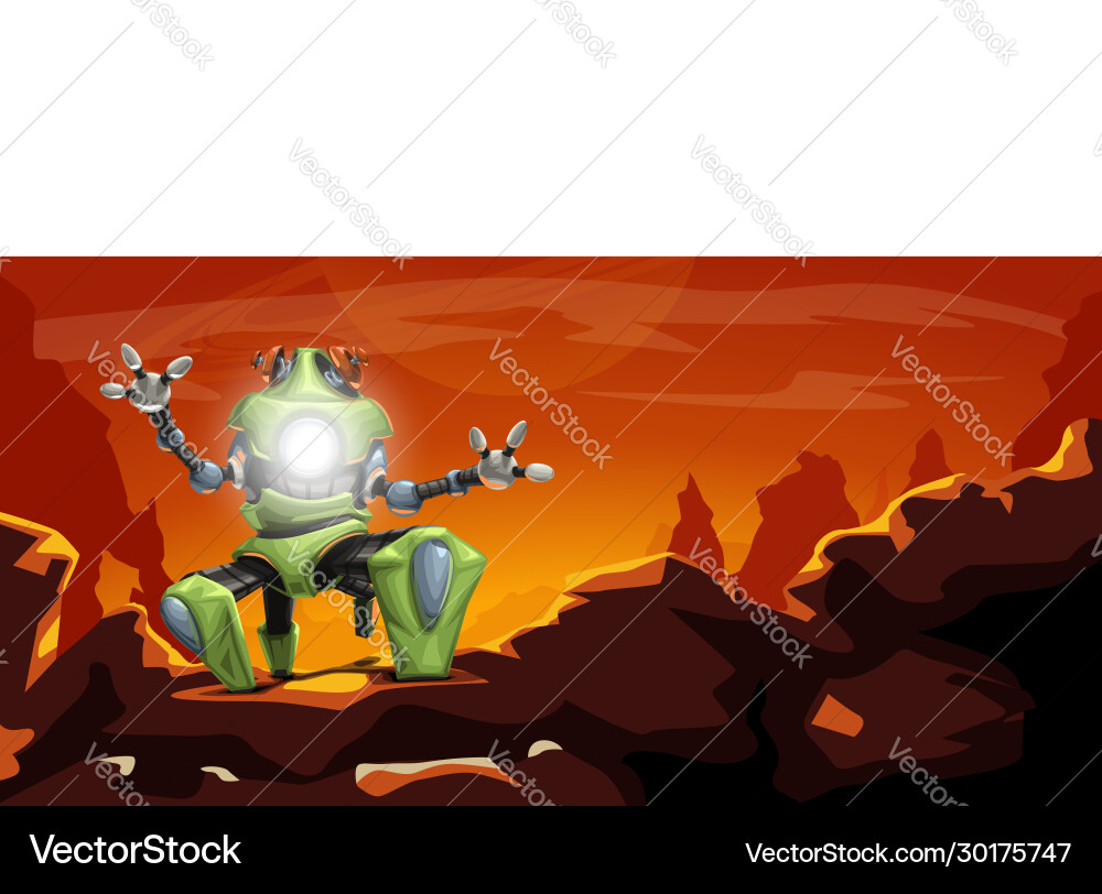 Green robot on red planet vector image
