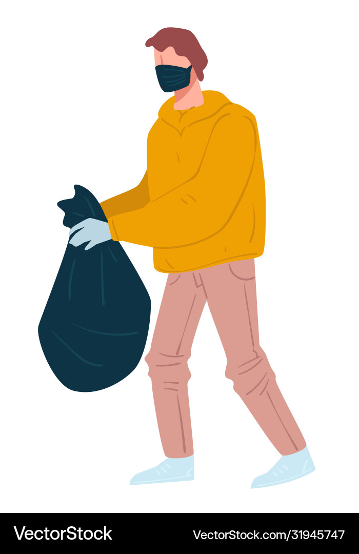 Man Wearing Mask Throwing Garbage vector image