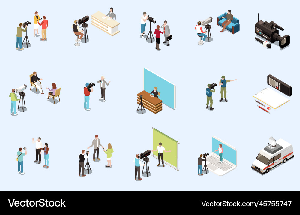 Media isometric set Media isometric set vector image