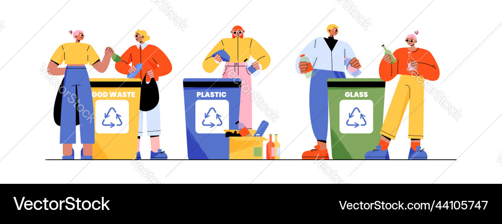 People sorting waste to garbage containers vector image
