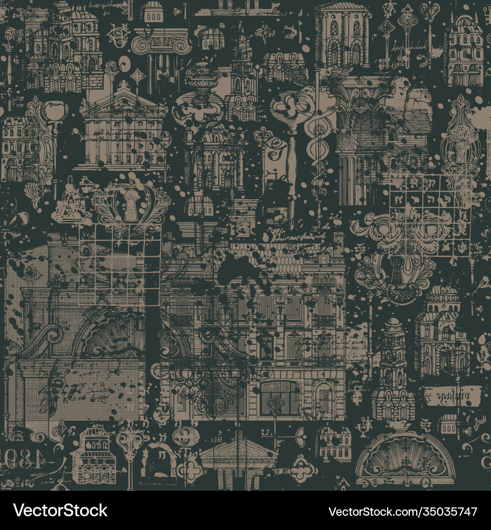 Seamless pattern on theme old architecture vector image