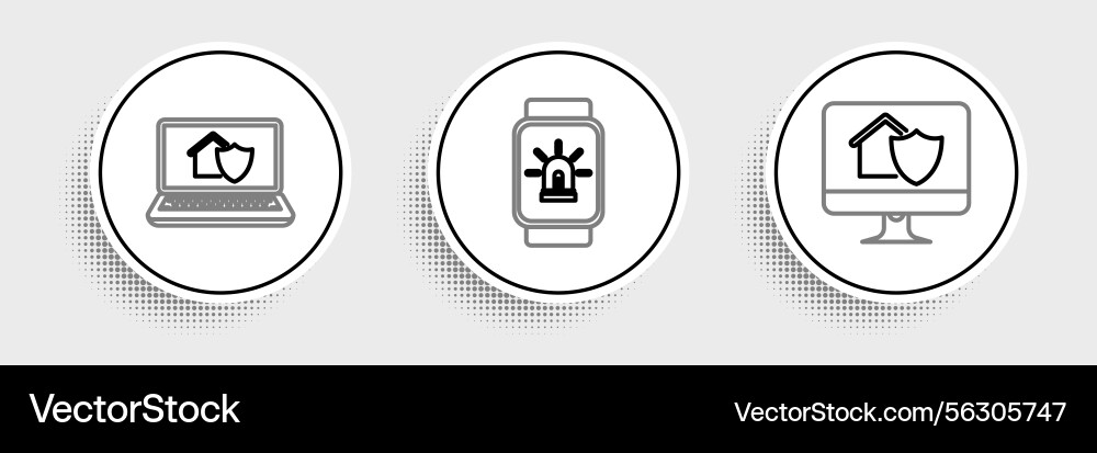 Set line computer monitor with house under Vector Image