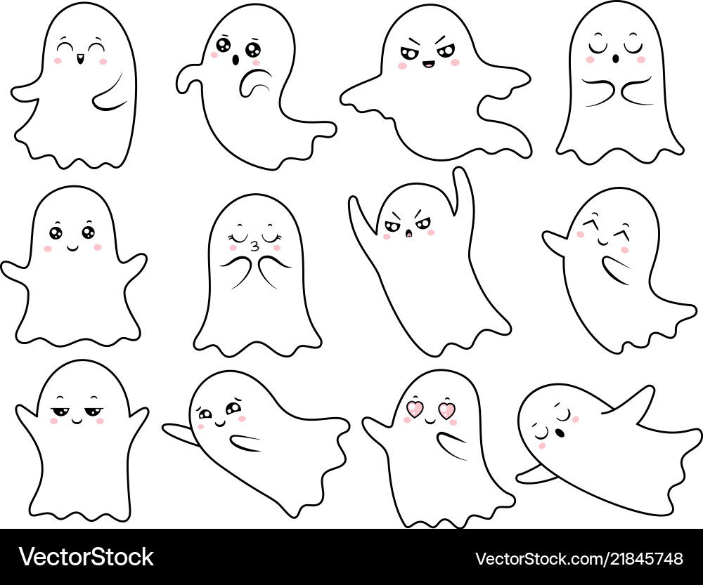 Cute kawaii ghost spooky halloween ghosts Cute kawaii ghost spooky halloween ghosts vector image