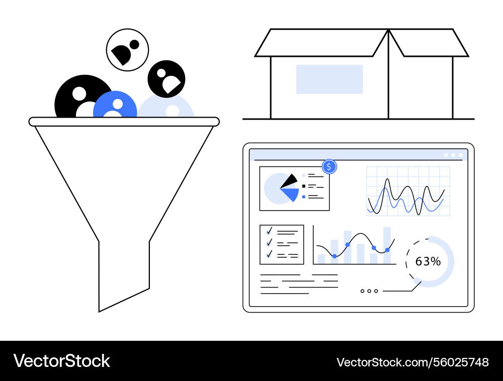 Data filtering funnel and analytics dashboard Vector Image