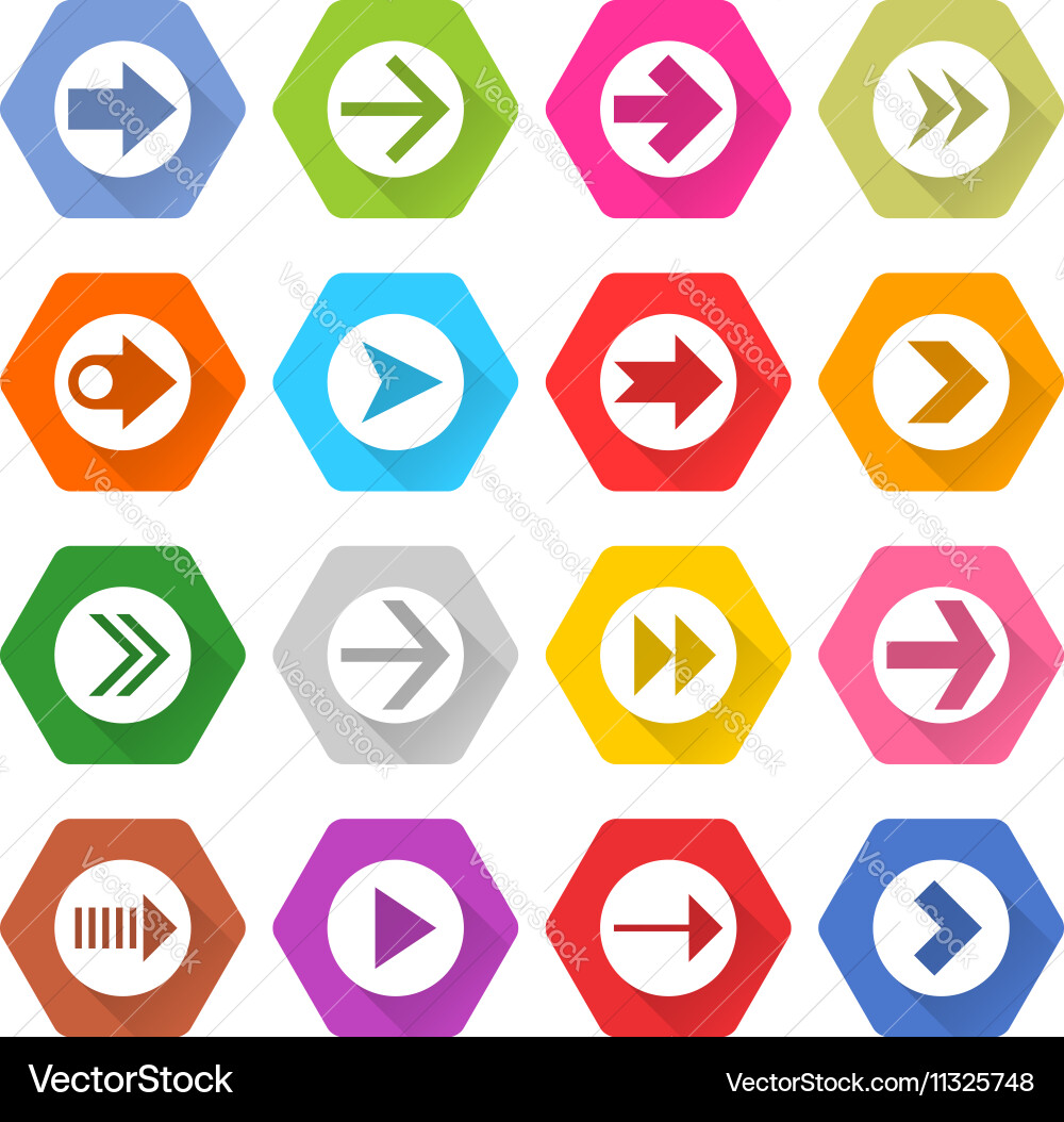 Flat arrow icon set hexagon web button Vector Image
