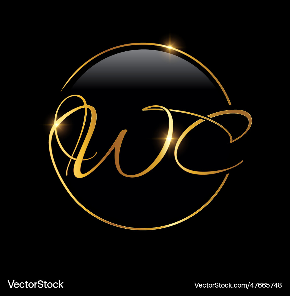Golden wc monogram logo initial letters Vector Image