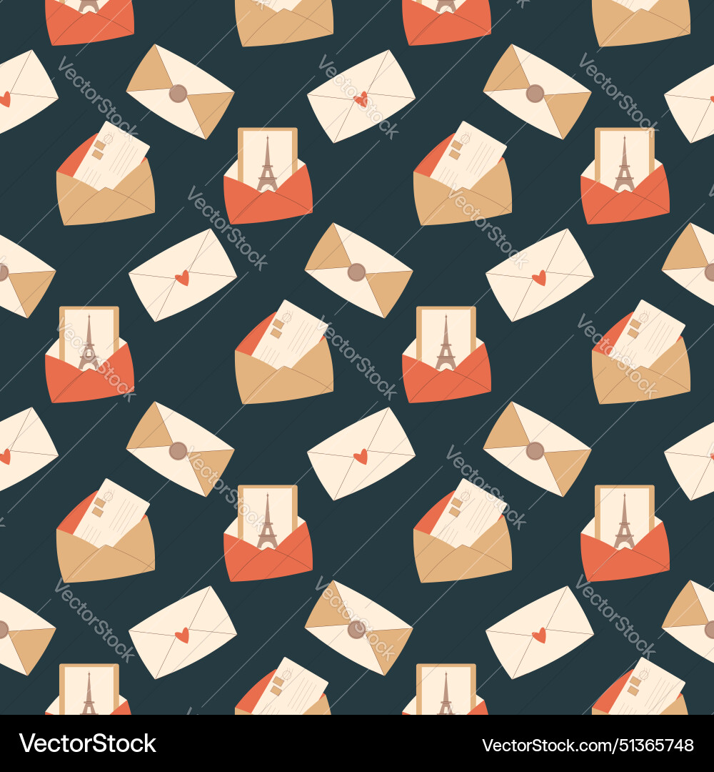 Paris envelope with card seamless pattern message Paris envelope with card seamless pattern message vector image