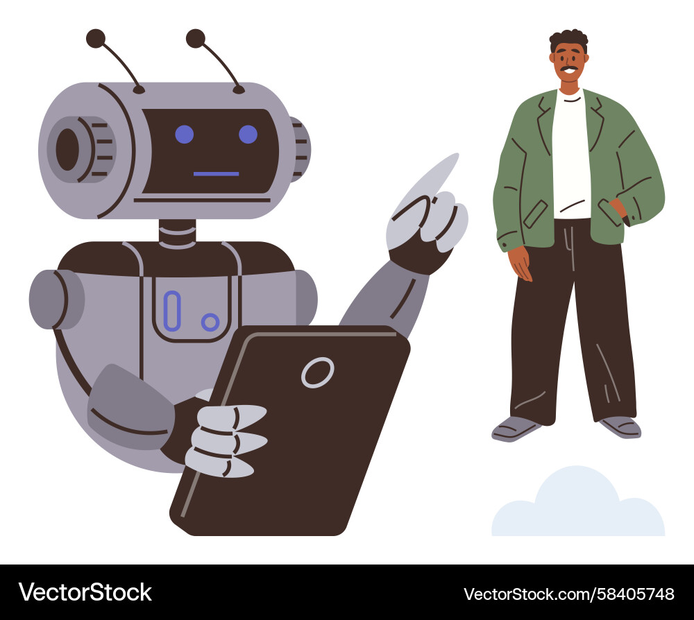 Robot and Person Interaction Vector Image