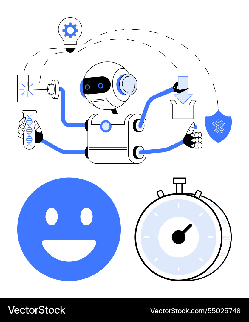 Robot performing tasks with ai security time Robot performing tasks with ai security time Vector Image