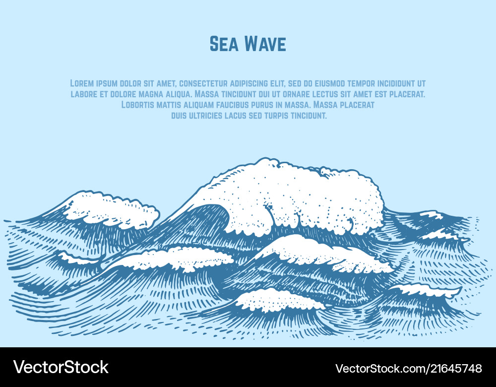 Vintage Atlantic Wave Engraving Vector Image