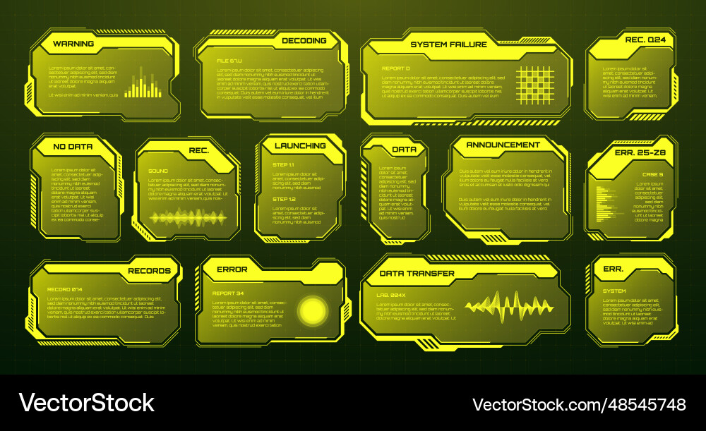 Yellow futuristic hud ui elements sci-fi user Yellow futuristic hud ui elements sci-fi user vector image