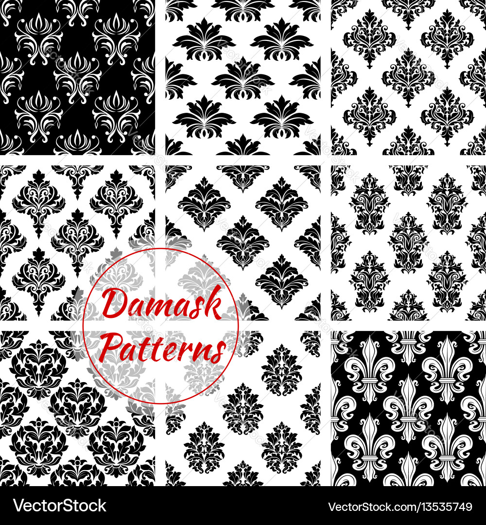 Damask ornament seamless patterns set