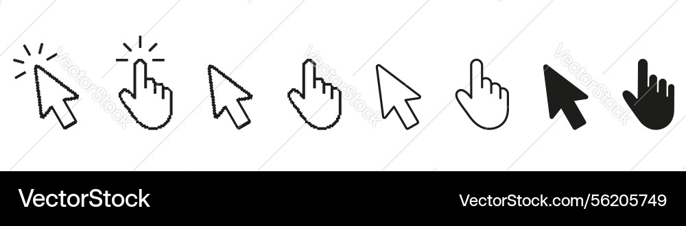 Pixelated cursor and hand click line solid Pixelated cursor and hand click line solid vector image