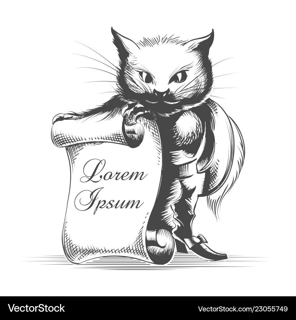 Puss in boots with empty scroll vector image