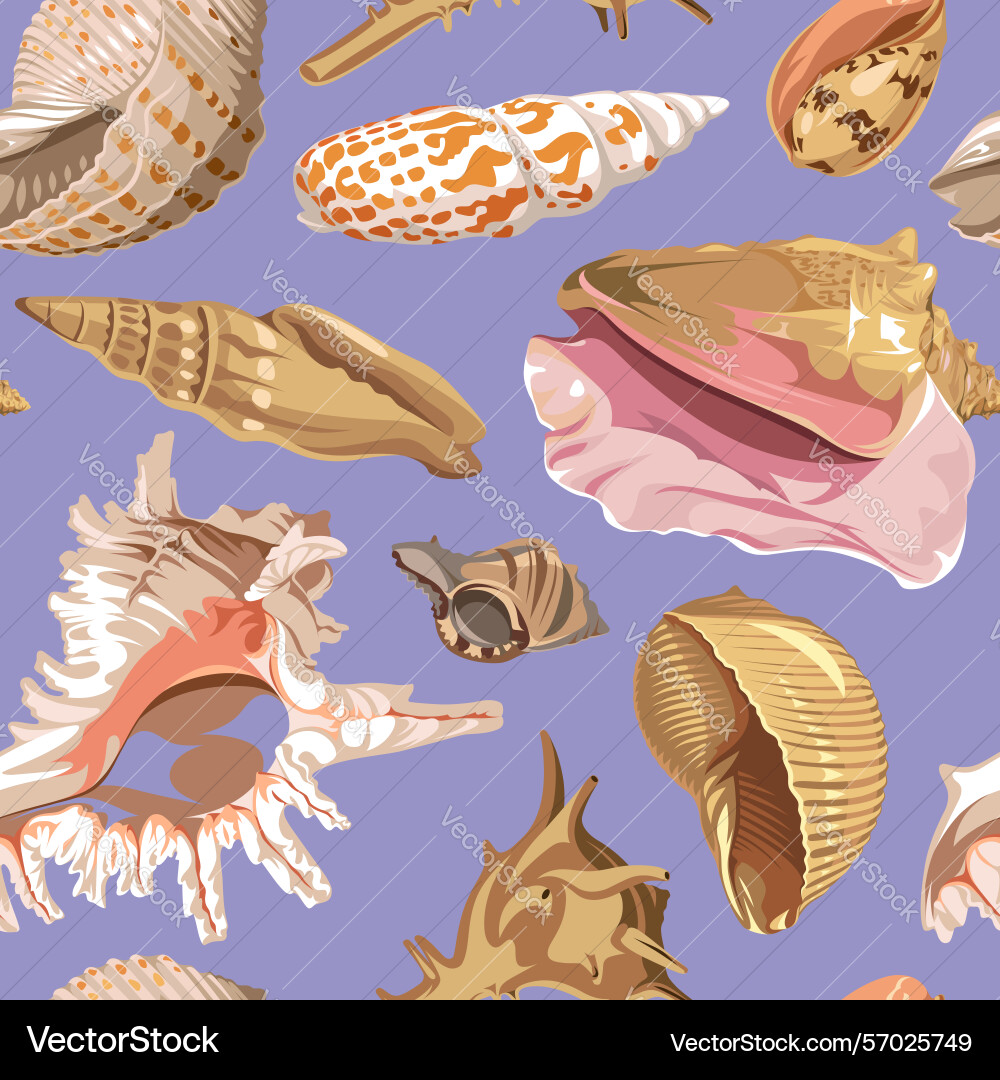 Seamless pattern with colorful realistic seashells Seamless pattern with colorful realistic seashells vector image