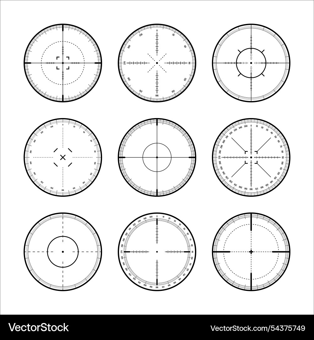 Various sniper rifle sights with degree scale Various sniper rifle sights with degree scale vector image