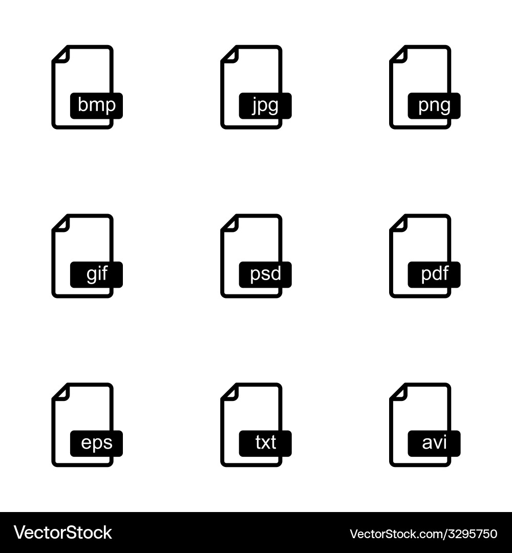Black file format icons set vector image