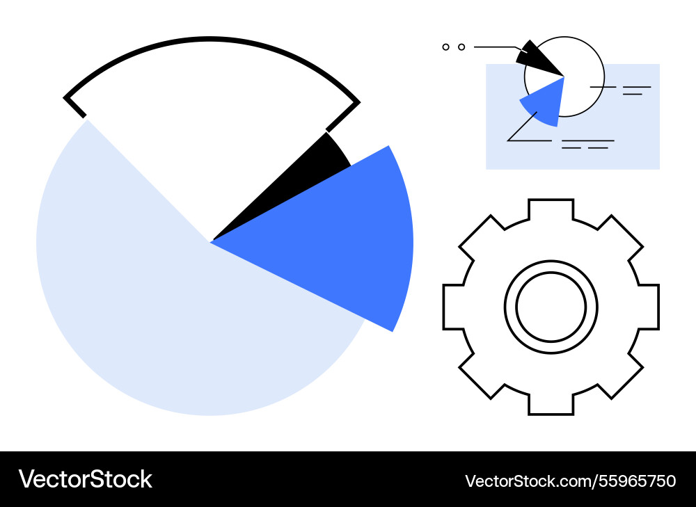Data visualization with pie chart segment and gear Data visualization with pie chart segment and gear vector image