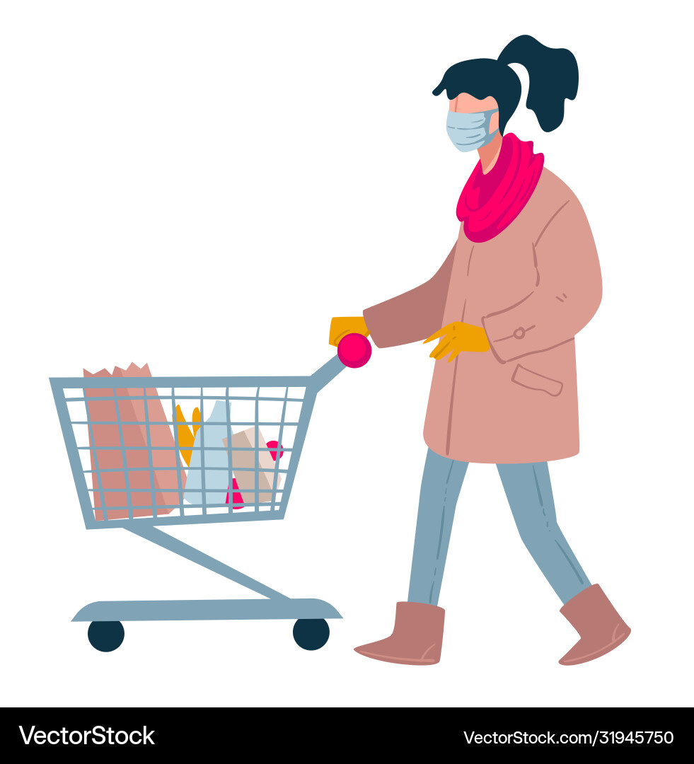 Frau Einkaufen im Supermarkt mit Trolley Dame Frau Einkaufen im Supermarkt mit Trolley Dame vektorbild