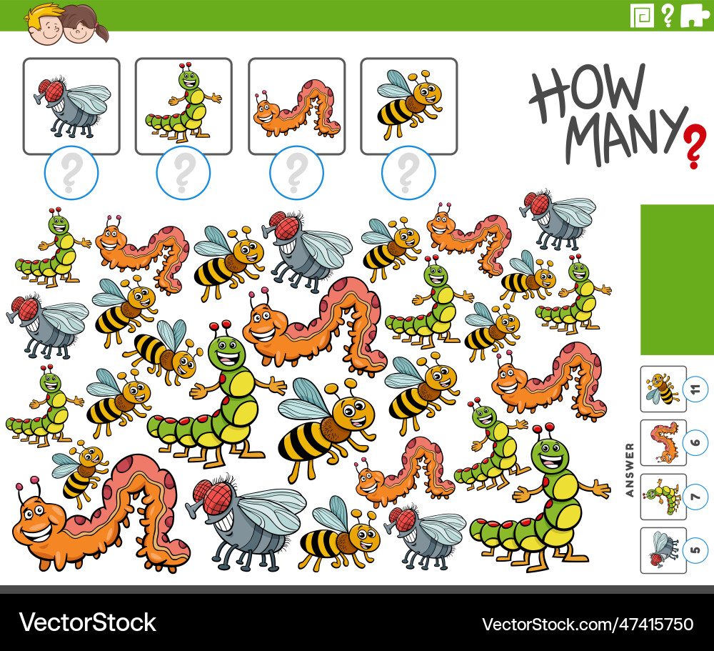 How many cartoon insect characters counting Vector Image