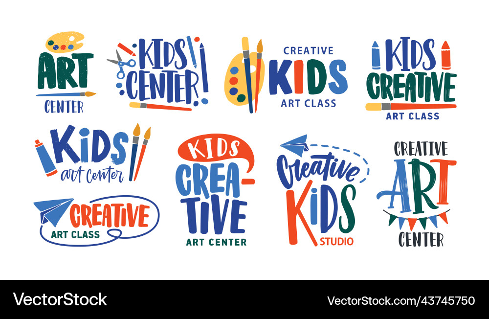 Kids Art & Creativity Lettering Set Vector Image