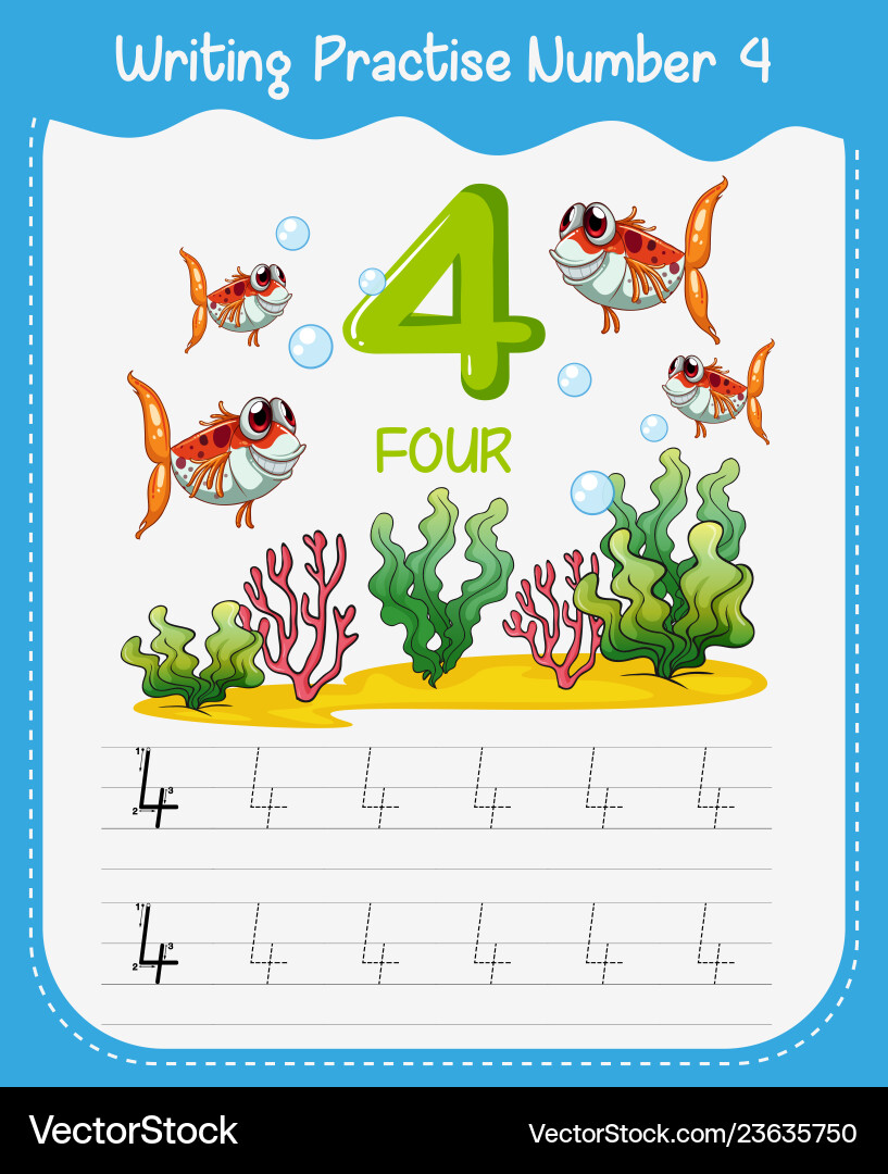Math writing practise number four vector image