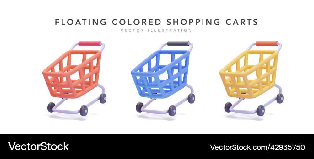Set of floating coloured shopping carts isolated Set of floating coloured shopping carts isolated vector image