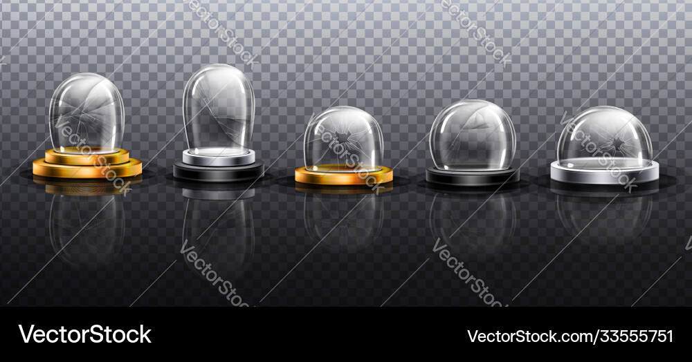 Broken glass domes on metal and gold podium Broken glass domes on metal and gold podium vector image