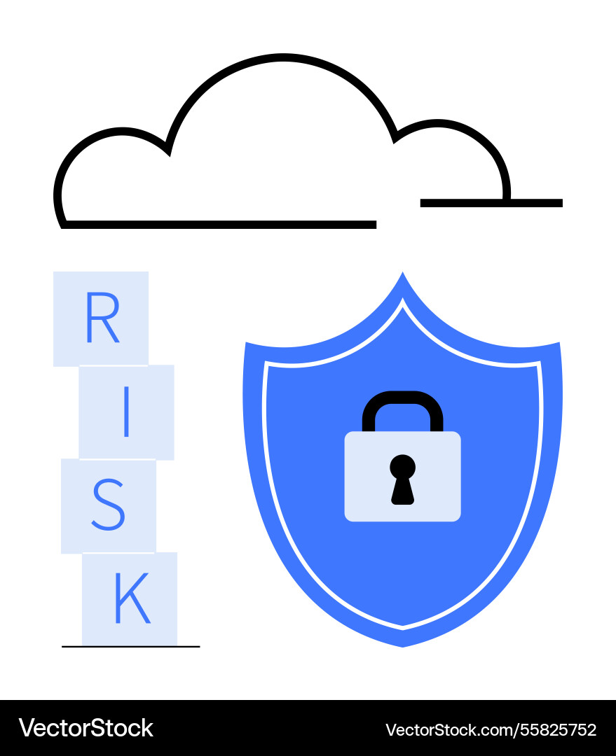 Cloud security concept with risk blocks and shield Vector Image
