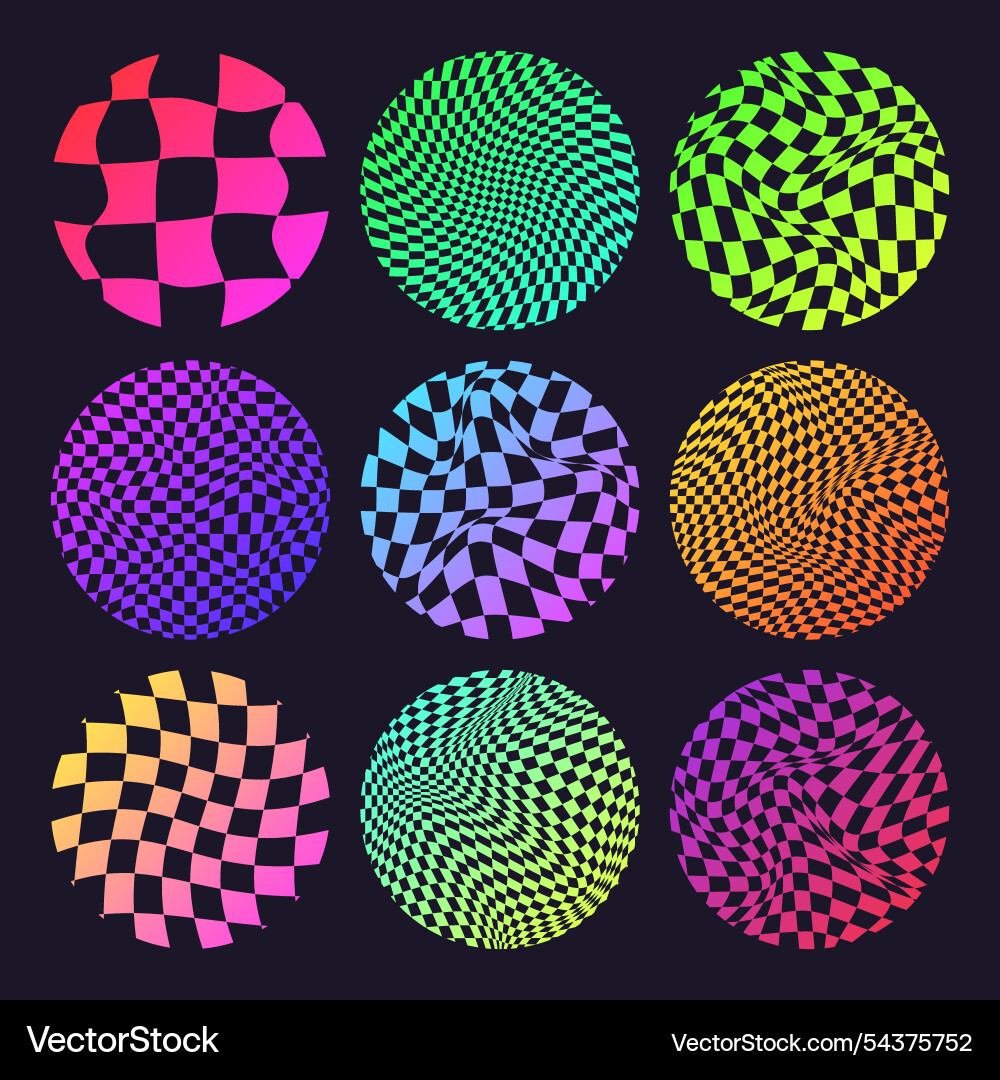 Groovy checkered pattern neon round tiled grid Groovy checkered pattern neon round tiled grid vector image