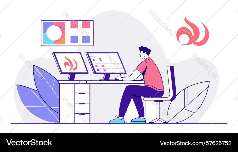 Man working on computer in server room it support vector image