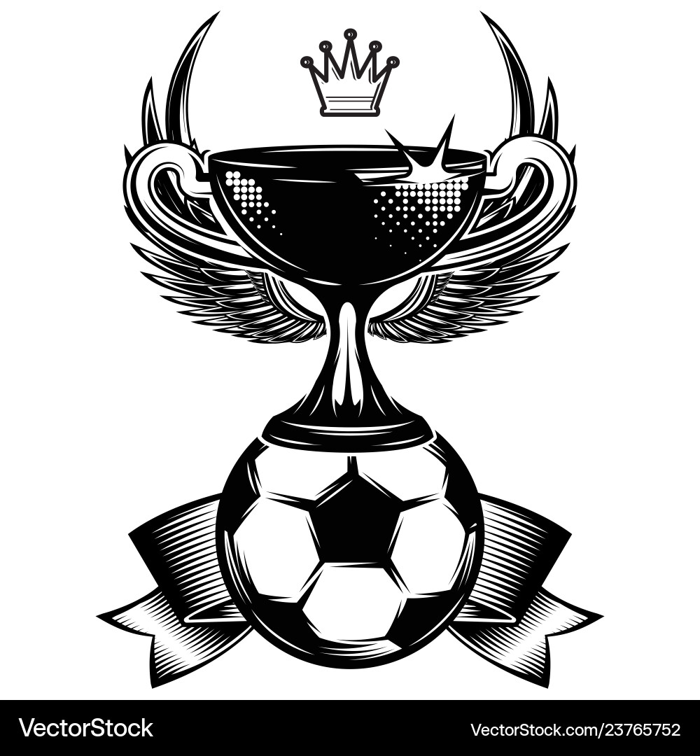 Monochrome template with a soccer cup and wings vector image
