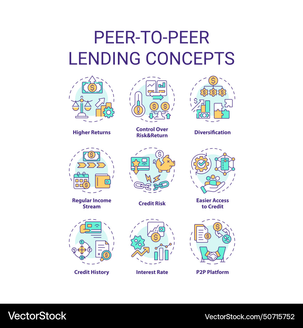 Peer-to-peer lending multi color concept icons Peer-to-peer lending multi color concept icons vector image