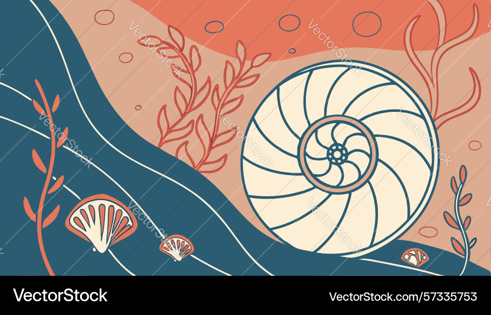 Abstract nautical shell in oceanic setting design vector image