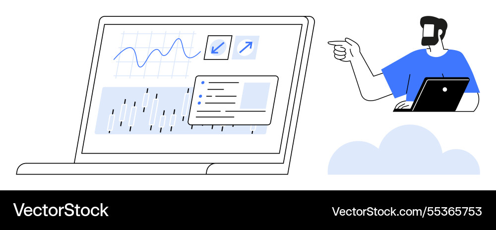 Analyzing graphs and data on laptop screen person Analyzing graphs and data on laptop screen person vector image