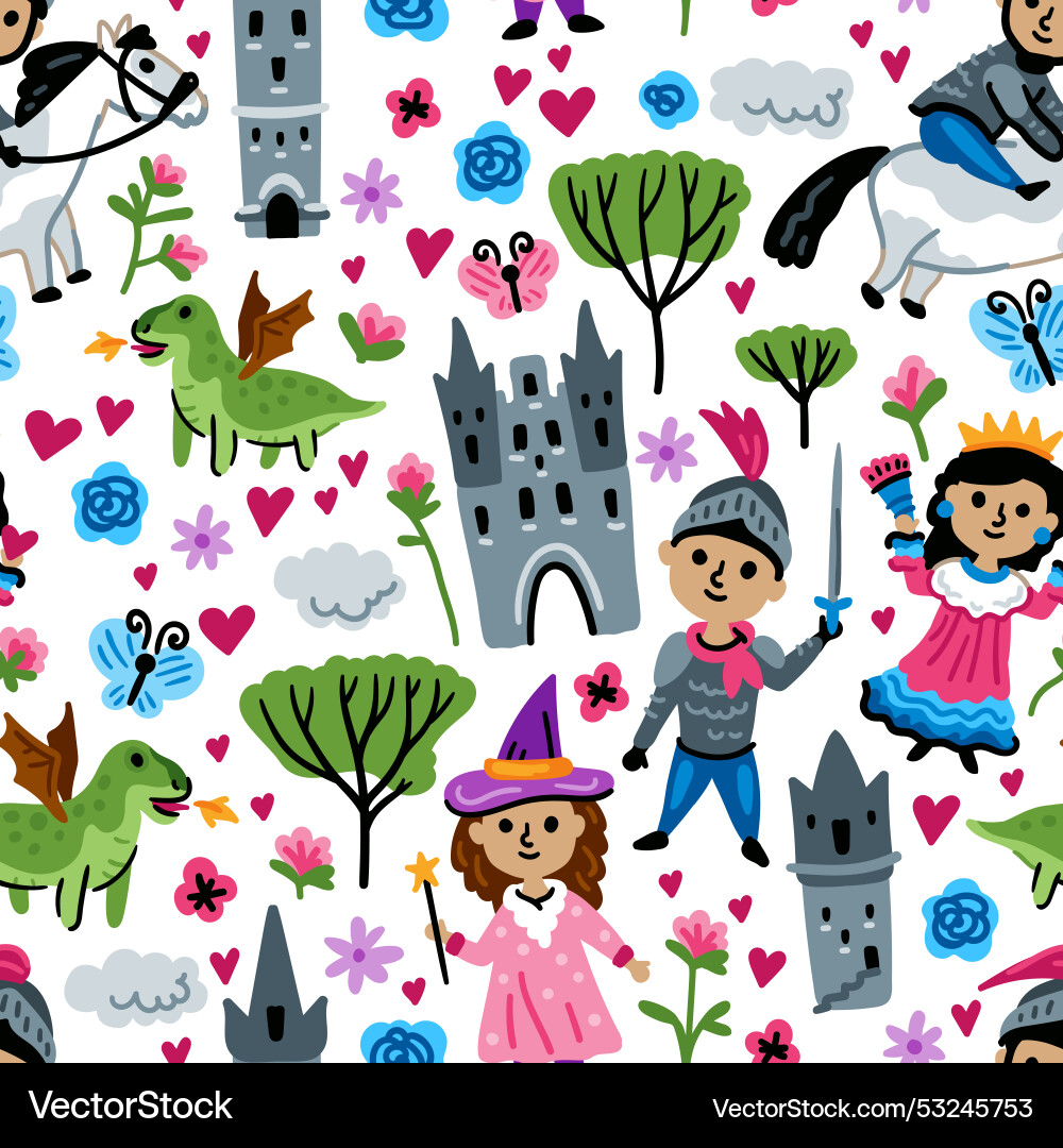 Bright children seamless pattern with fairy Bright children seamless pattern with fairy vector image