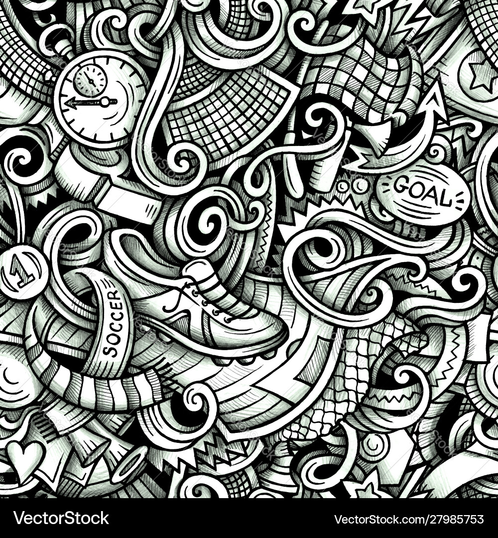 Football hand drawn doodles seamless Football hand drawn doodles seamless vector image