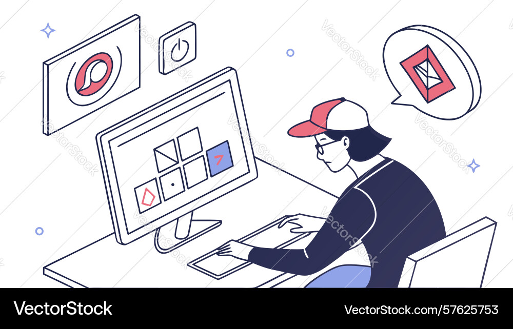 Programmierer arbeiten an Desktop-Computercodierung vektorbild