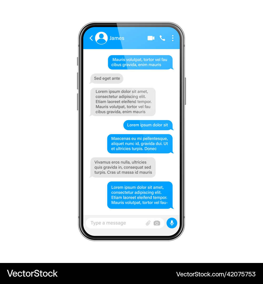 Realistic smartphone with messaging app sms text Vector Image