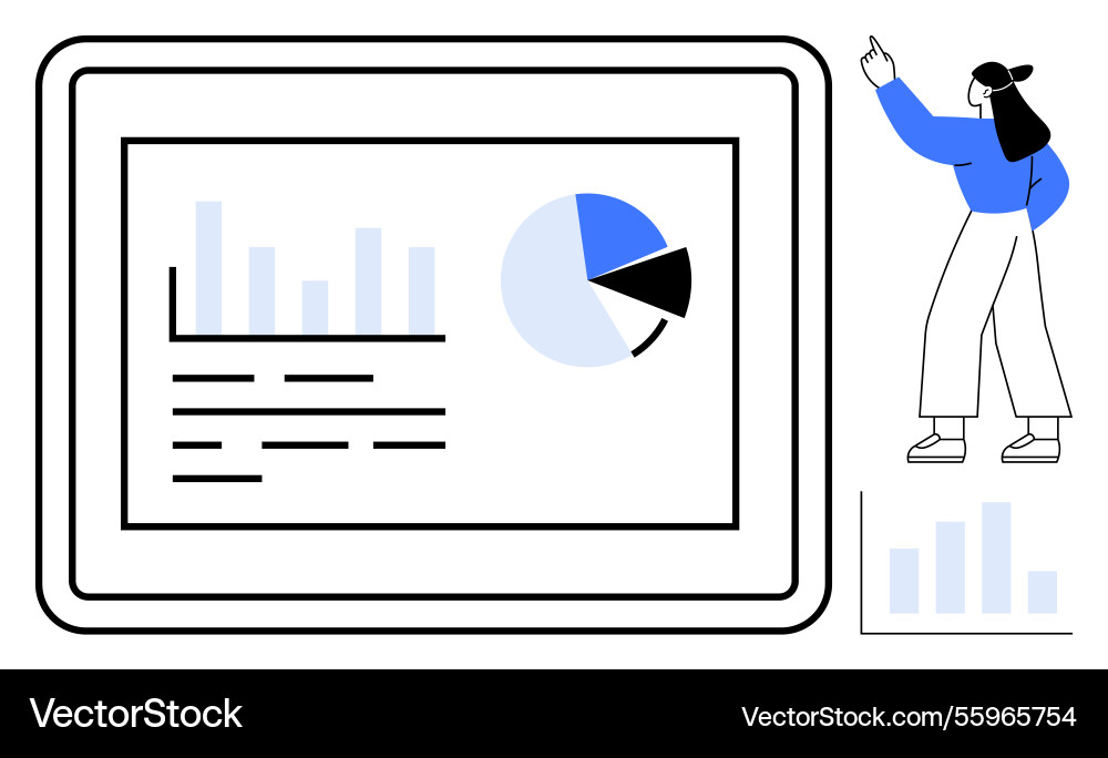Analyst presenting digital data with charts Analyst presenting digital data with charts Vector Image