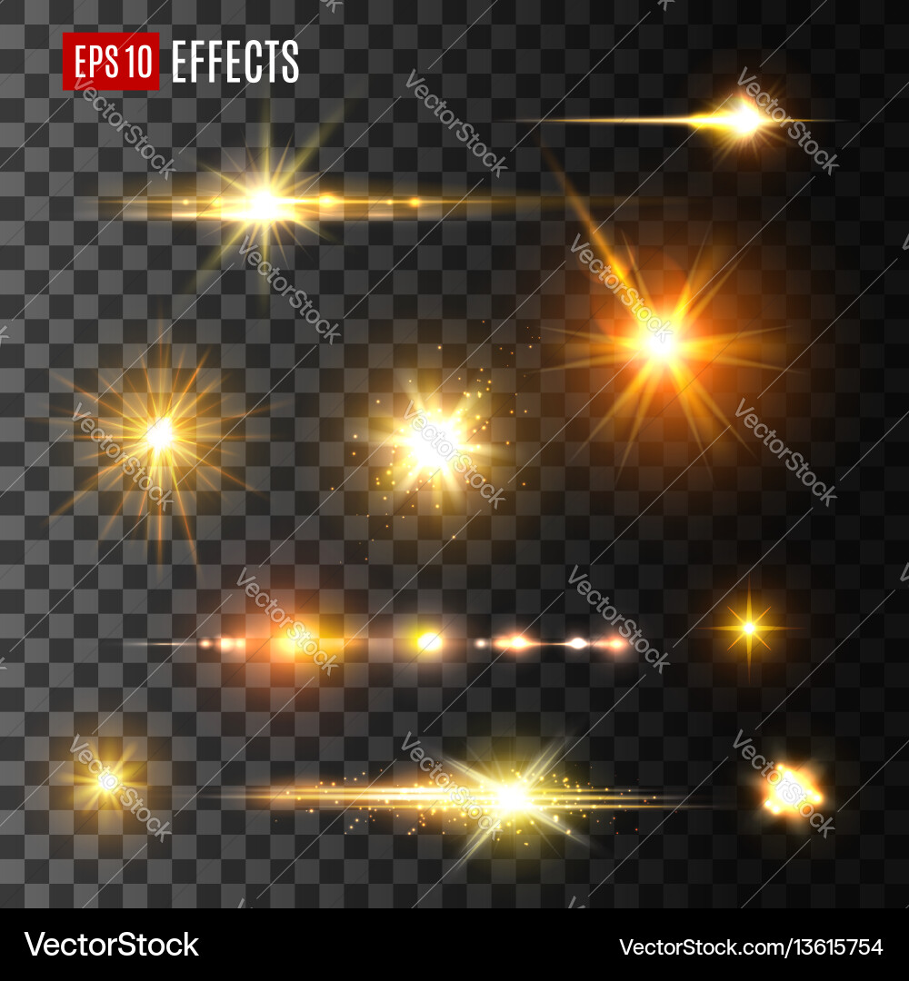 Gold light flash or star shine icons vector image