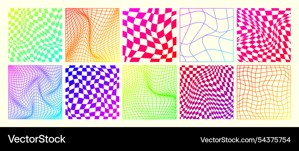 Groovy checkered pattern neon distorted tiled Groovy checkered pattern neon distorted tiled vector image