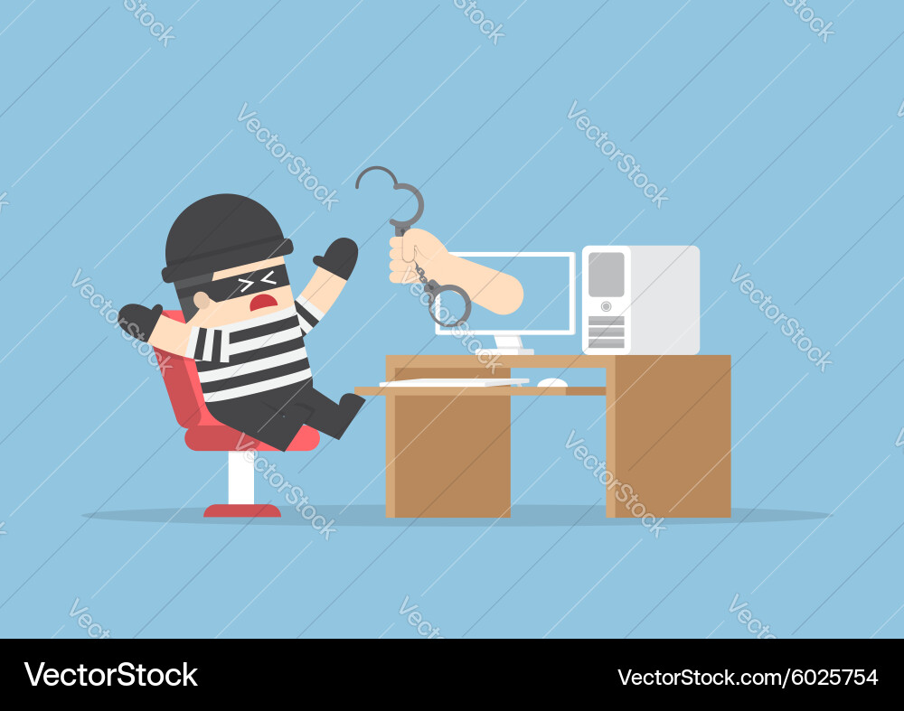 Hand out from monitor to catch hacker Vector Image