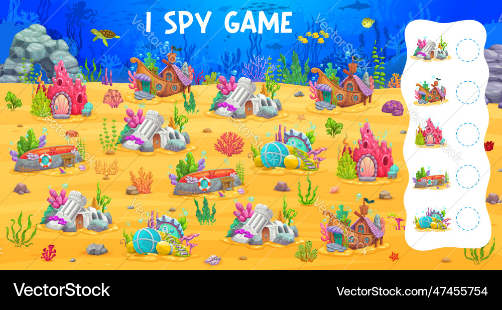 I spy game with cartoon fairytale underwater house vector image