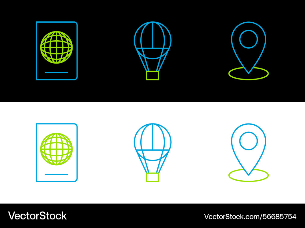 Set line map pin passport with biometric data vector image