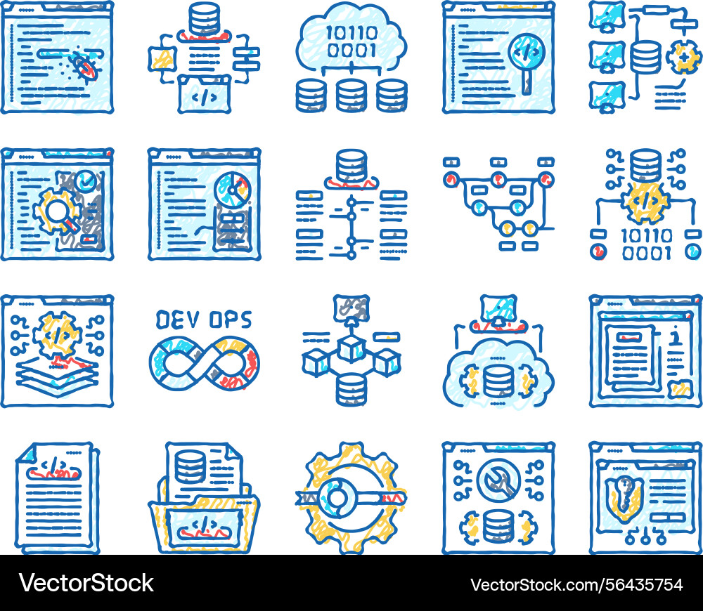 Software engineer computer code icons hand drawn vector image