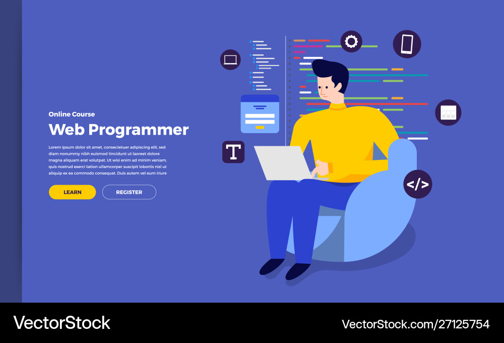 Web Developer Working on Desk vector image